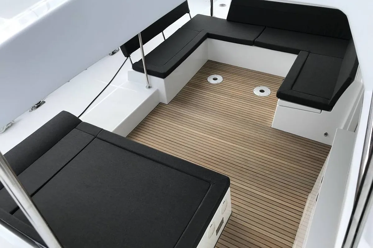 Deck of Remire, a Lagoon 450 Sport catamaran at Eden Island Marina, Seychelles