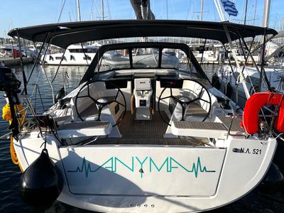 Cockpit of Anyma, a Hanse Yachts Hanse 418 sailboat at Lavreotiki Municipal Unit, Greece