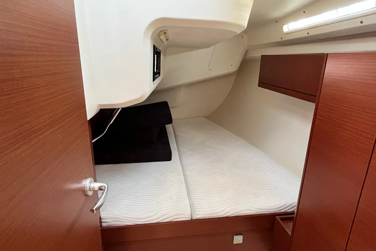 Cabin on Anyma, a Hanse Yachts Hanse 418 sailboat at Lavreotiki Municipal Unit, Greece