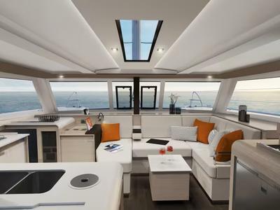 Salon of La Dolce Vita, a Fountaine Pajot Isla 40 catamaran at Marmaris, Turkey