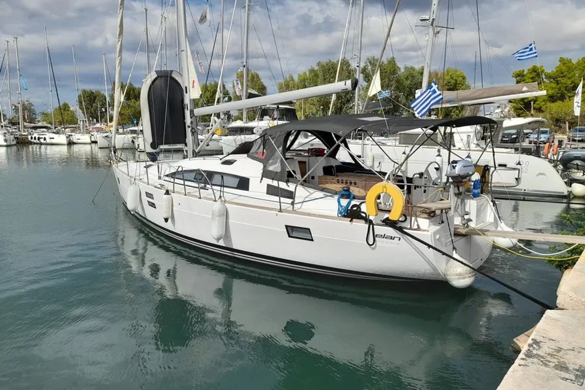 Exterior view of Marialen, a Elan Impression 45.1 sailboat at Athens, Greece