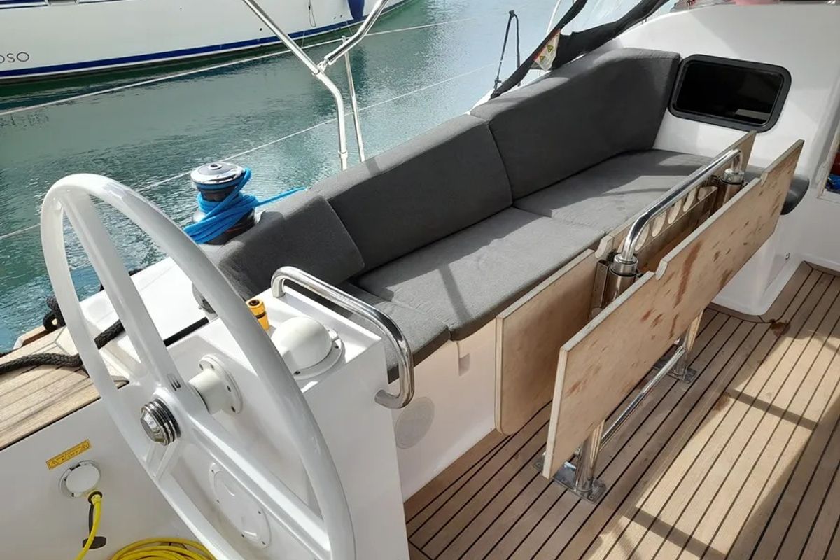 Deck of Marialen, a Elan Impression 45.1 sailboat at Athens, Greece
