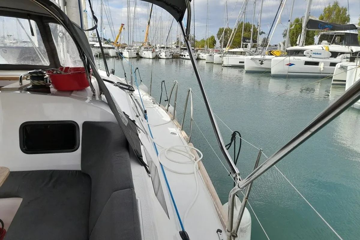 Deck of Marialen, a Elan Impression 45.1 sailboat at Athens, Greece