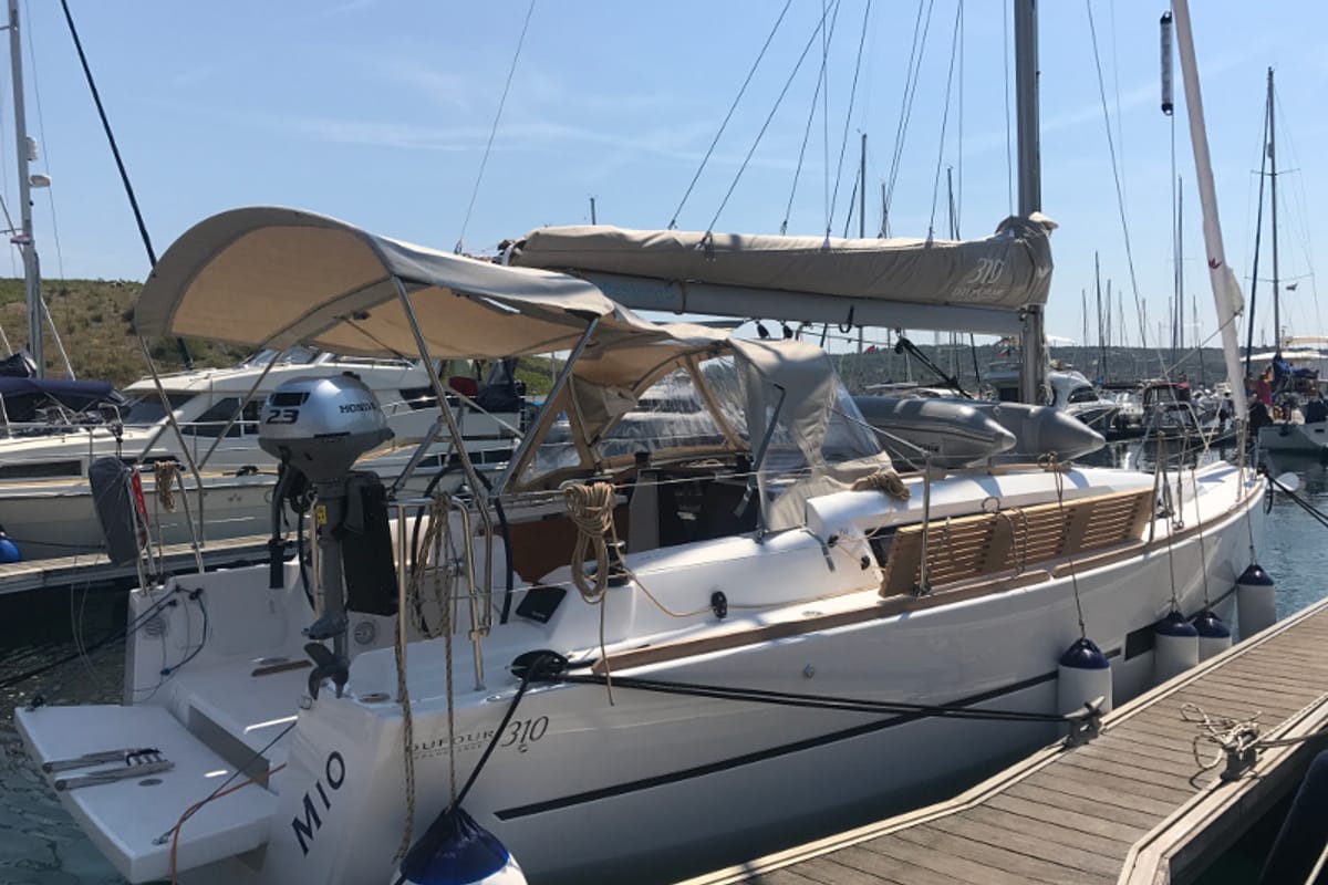 Cockpit of Mio, a Dufour 310 GL sailboat at Primošten, Croatia