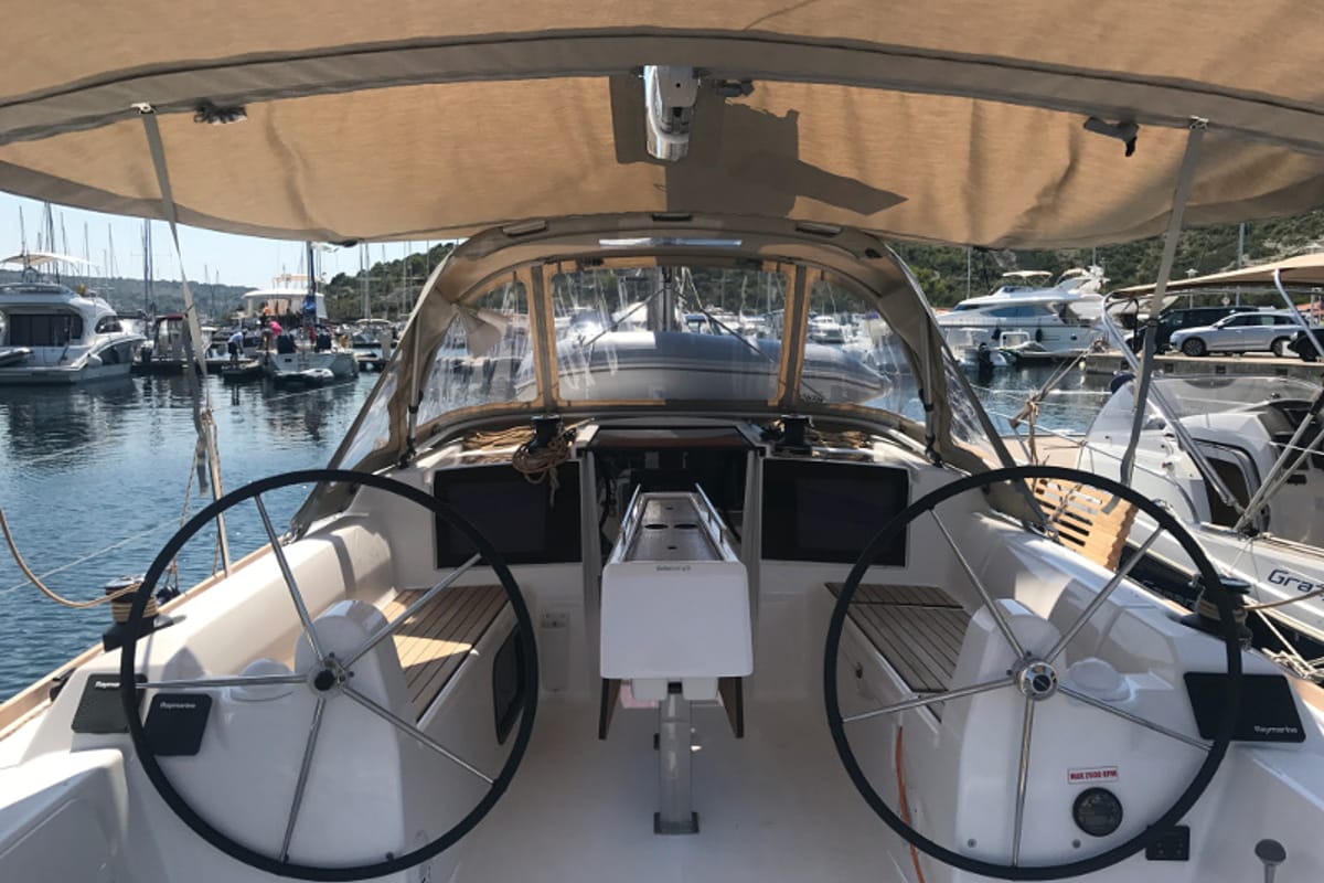 Exterior view of Mio, a Dufour 310 GL sailboat at Primošten, Croatia