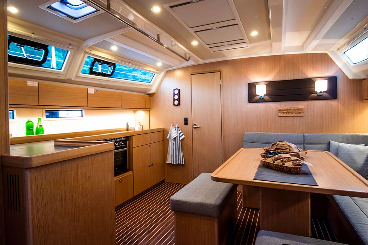 Salon of Amsterdam, a Bavaria Cruiser 46 sailboat at Fethiye, Turkey