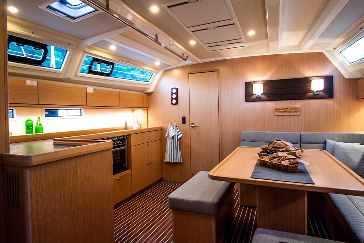 Salon of Amsterdam, a Bavaria Cruiser 46 sailboat at Fethiye, Turkey