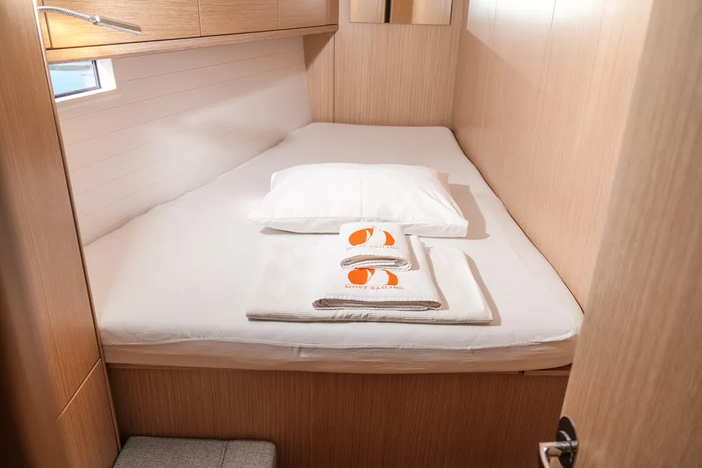 Cabin on Amsterdam, a Bavaria Cruiser 46 sailboat at Fethiye, Turkey