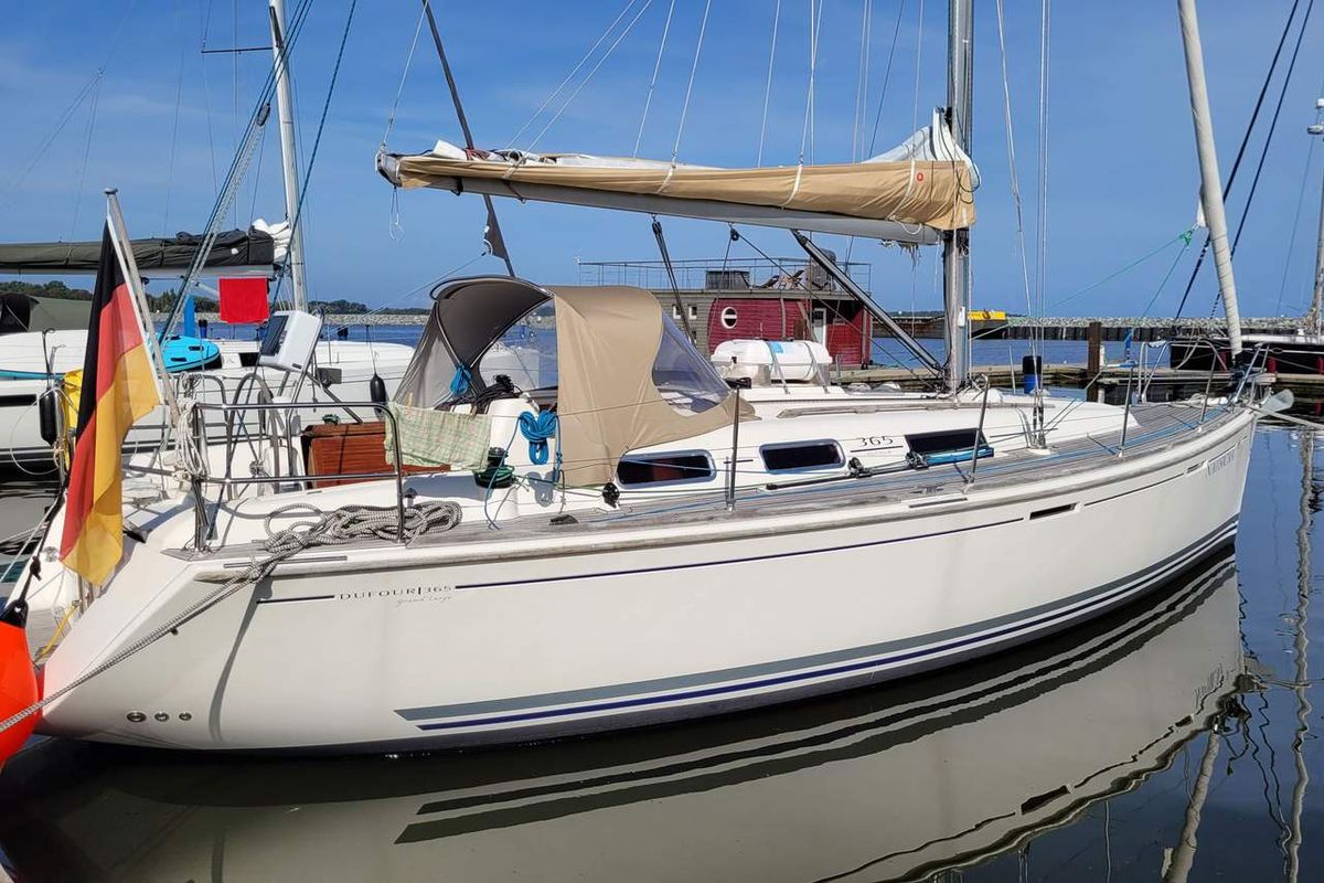 Exterior view of Nausicaa, a Dufour 365 GL sailboat at Barth, Germany