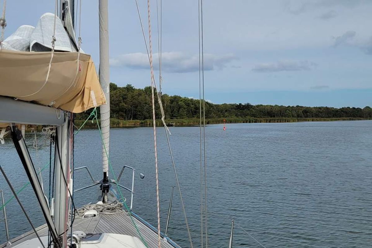 Deck of Nausicaa, a Dufour 365 GL sailboat at Barth, Germany