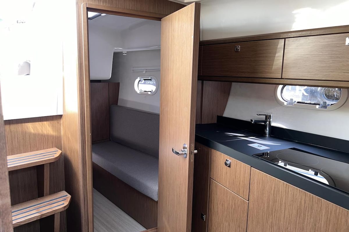 Cabin on Roma, a Bavaria S29+ motorboat at Grad Biograd na Moru, Croatia