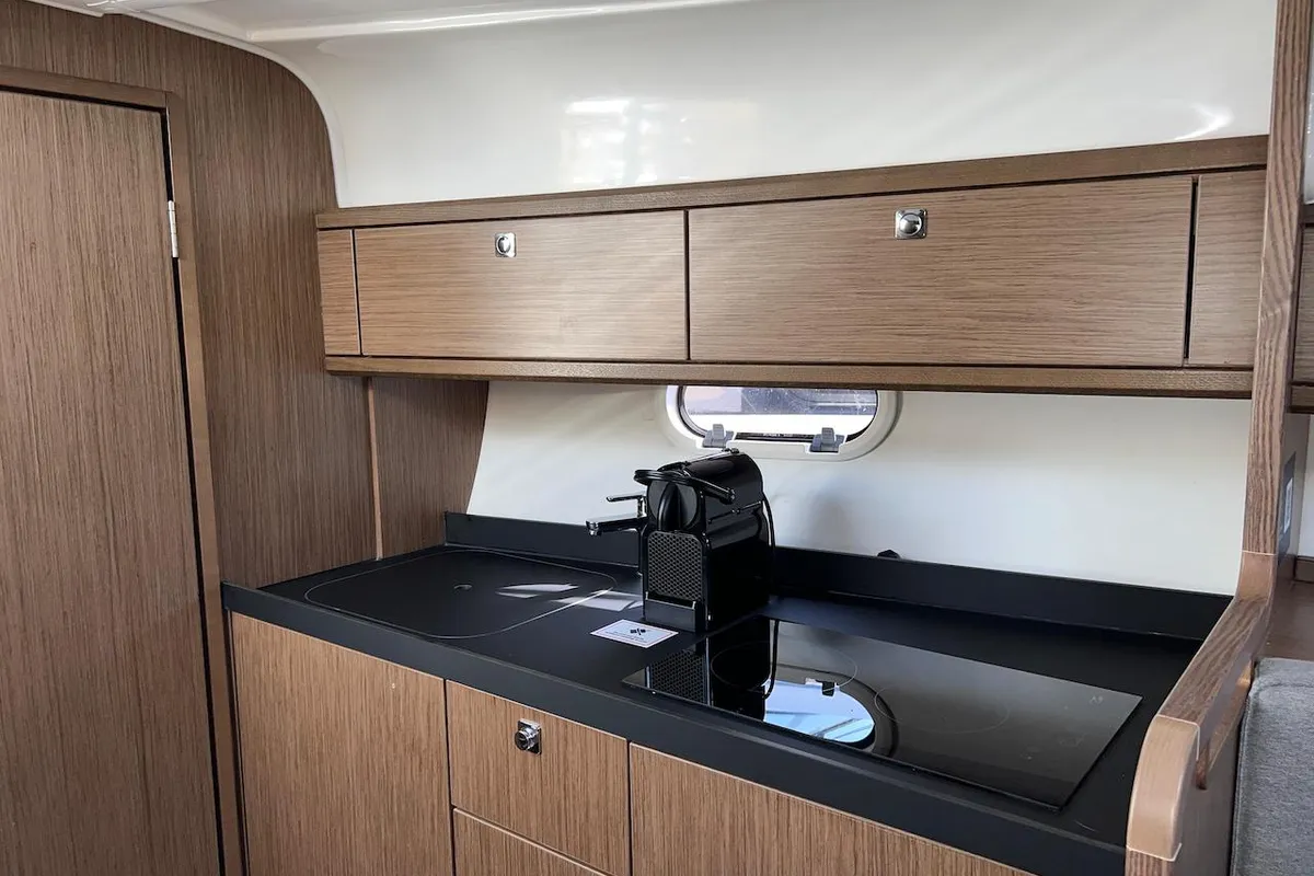 Galley of Roma, a Bavaria S29+ motorboat at Grad Biograd na Moru, Croatia