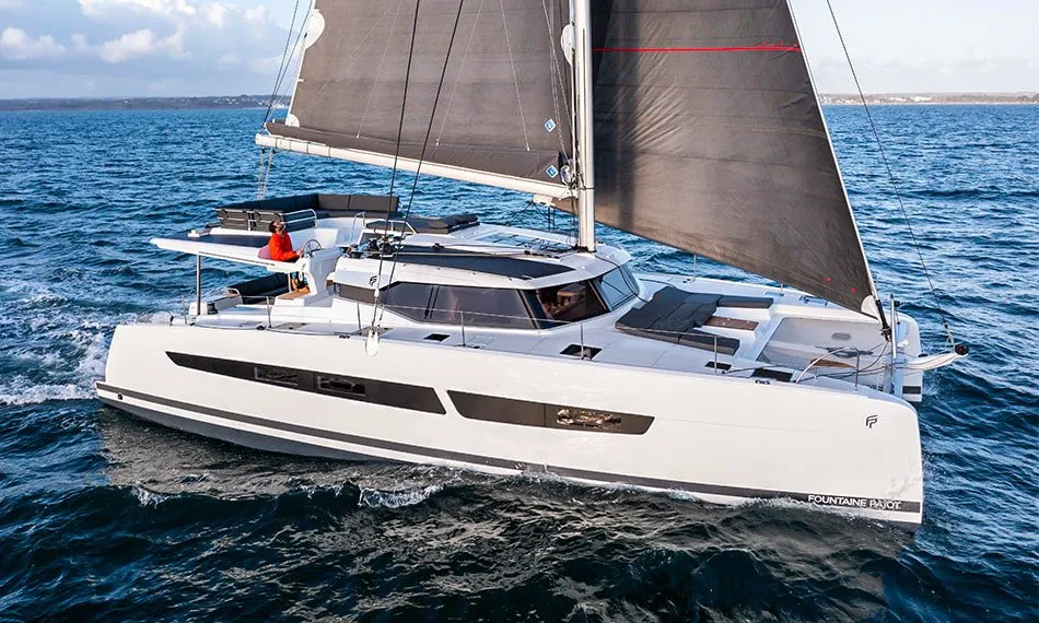 Exterior view of Big Big Plans, a Fountaine Pajot Aura 51 catamaran at Road Town, British Virgin Islands