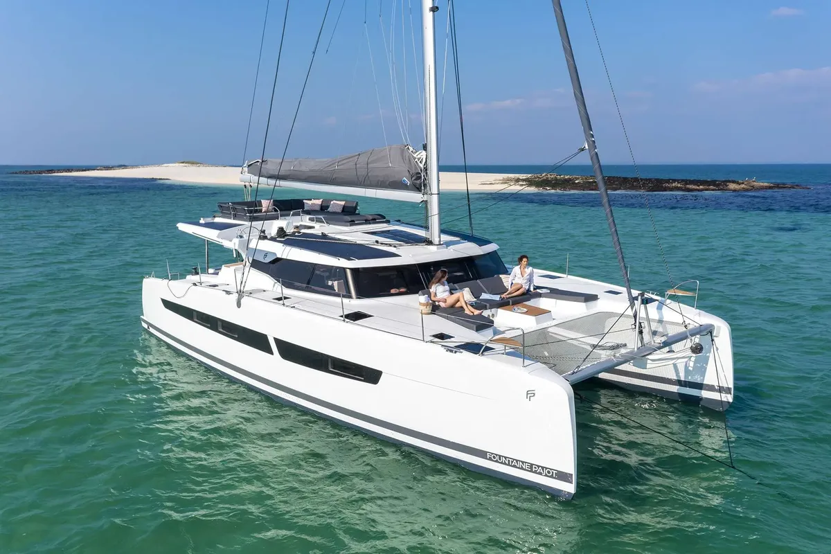 Exterior view of Second Wind, a Fountaine Pajot Aura 51 catamaran at Chesapeake, United States