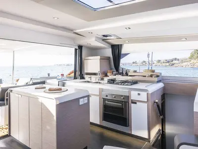 Galley of Second Wind, a Fountaine Pajot Aura 51 catamaran at Chesapeake, United States