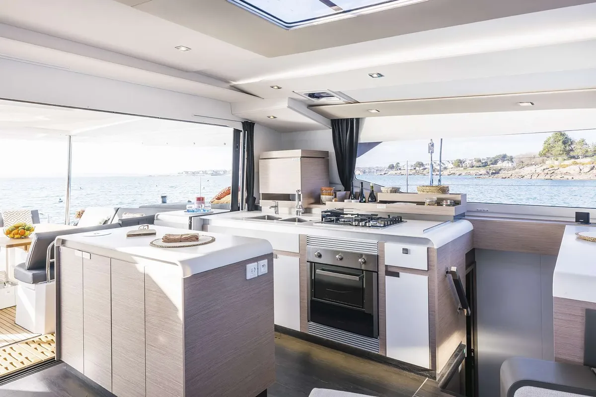 Galley of Second Wind, a Fountaine Pajot Aura 51 catamaran at Chesapeake, United States