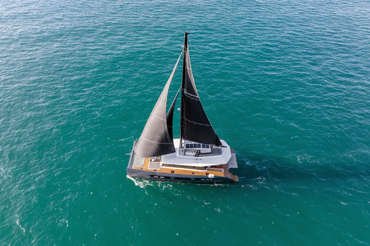 Exterior view of HANI I , a Gulet Catamaran catamaran at Lavreotiki Municipal Unit, Greece