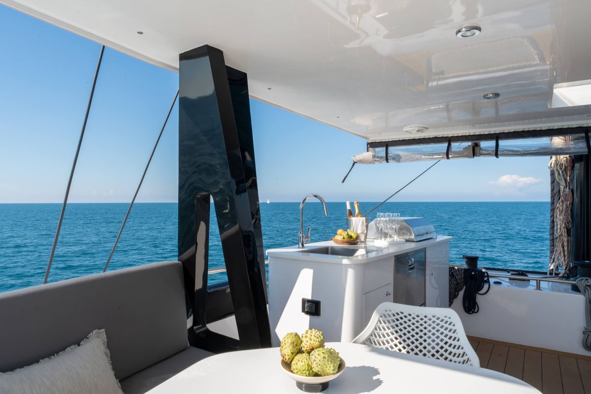 Deck of HANI I , a Gulet Catamaran catamaran at Lavreotiki Municipal Unit, Greece