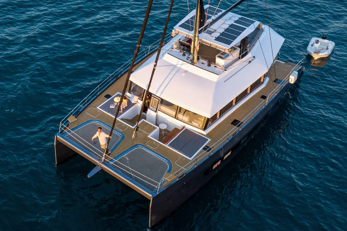 Exterior view of HANI I , a Gulet Catamaran catamaran at Lavreotiki Municipal Unit, Greece