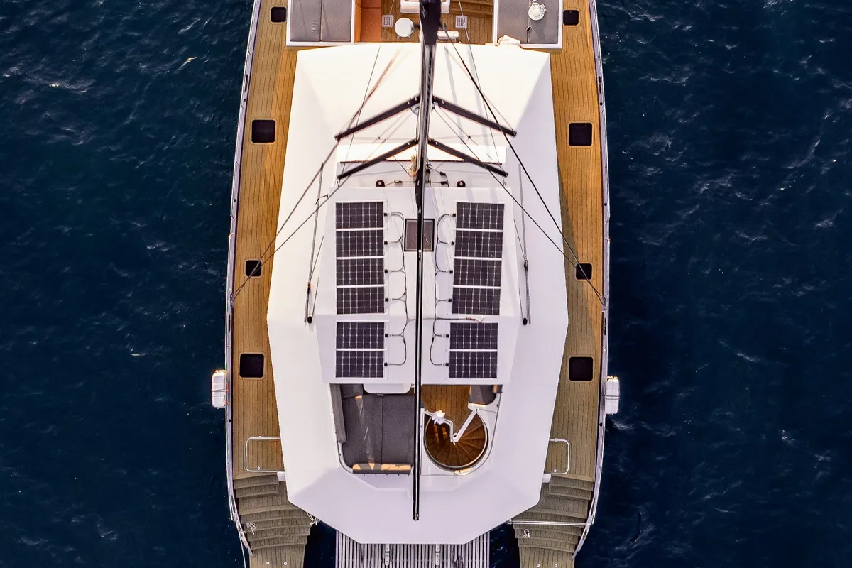 Exterior view of HANI I , a Gulet Catamaran catamaran at Lavreotiki Municipal Unit, Greece