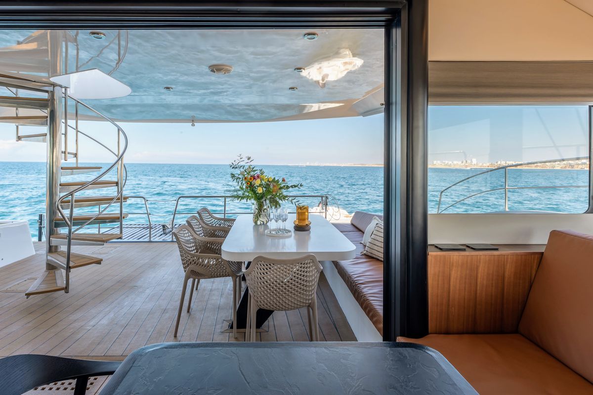 Deck of HANI I , a Gulet Catamaran catamaran at Lavreotiki Municipal Unit, Greece