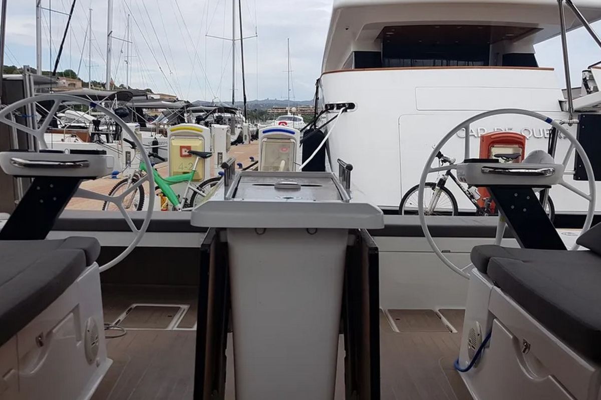 Cockpit of Andream, a Dufour 430 sailboat at Olbia, Italy