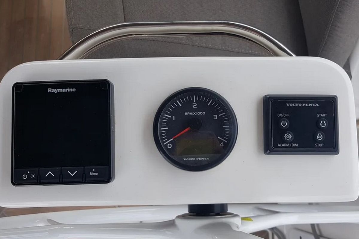Cockpit of Andream, a Dufour 430 sailboat at Olbia, Italy