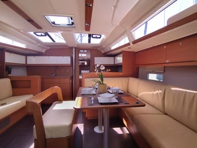 Salon of Andream, a Dufour 430 sailboat at Olbia, Italy