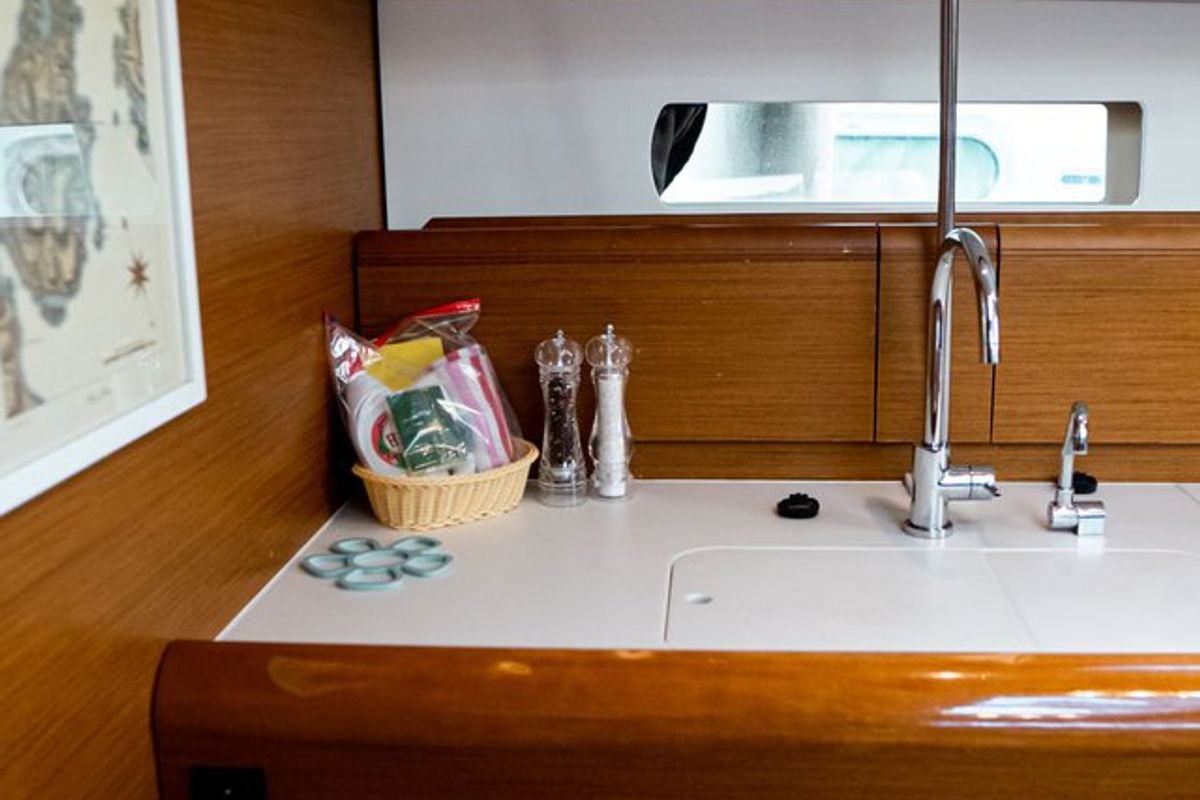 Galley of Filippos I, a Jeanneau Sun Odyssey 479 sailboat at Municipal Unit of Lefkada, Greece