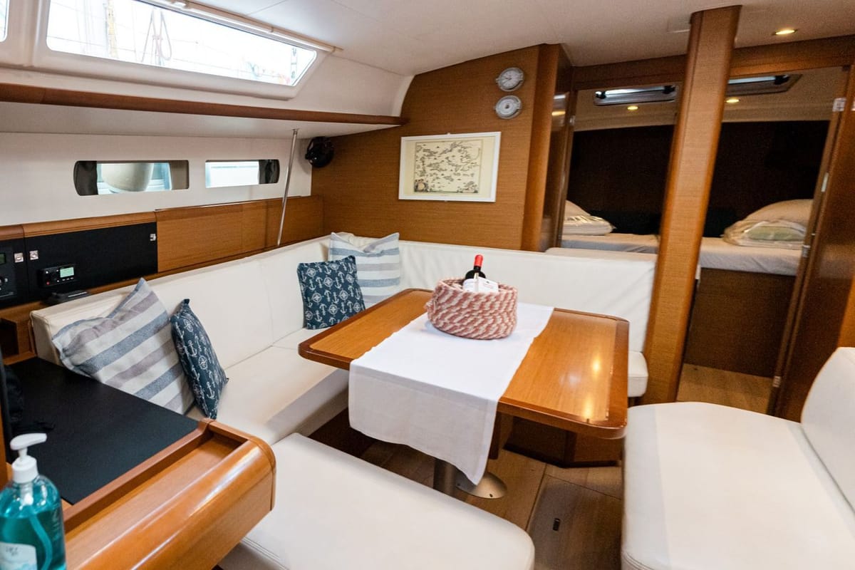 Salon of Filippos I, a Jeanneau Sun Odyssey 479 sailboat at Municipal Unit of Lefkada, Greece