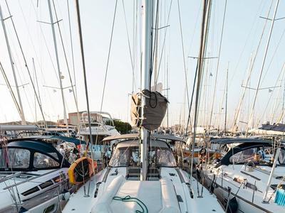 Deck of Filippos I, a Jeanneau Sun Odyssey 479 sailboat at Municipal Unit of Lefkada, Greece