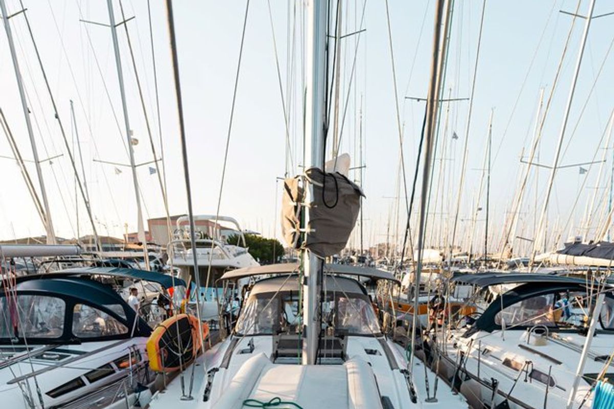 Deck of Filippos I, a Jeanneau Sun Odyssey 479 sailboat at Municipal Unit of Lefkada, Greece