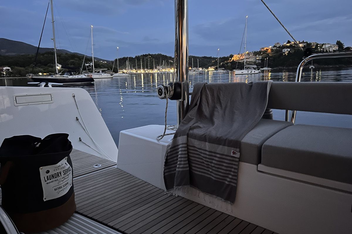 Deck of Bliss Luxury Catamaran, a Bali 4.4 catamaran at Capo d'Orlando, Italy