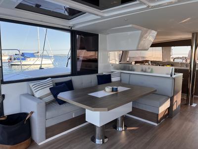 Salon of Bliss Luxury Catamaran, a Bali 4.4 catamaran at Capo d'Orlando, Italy