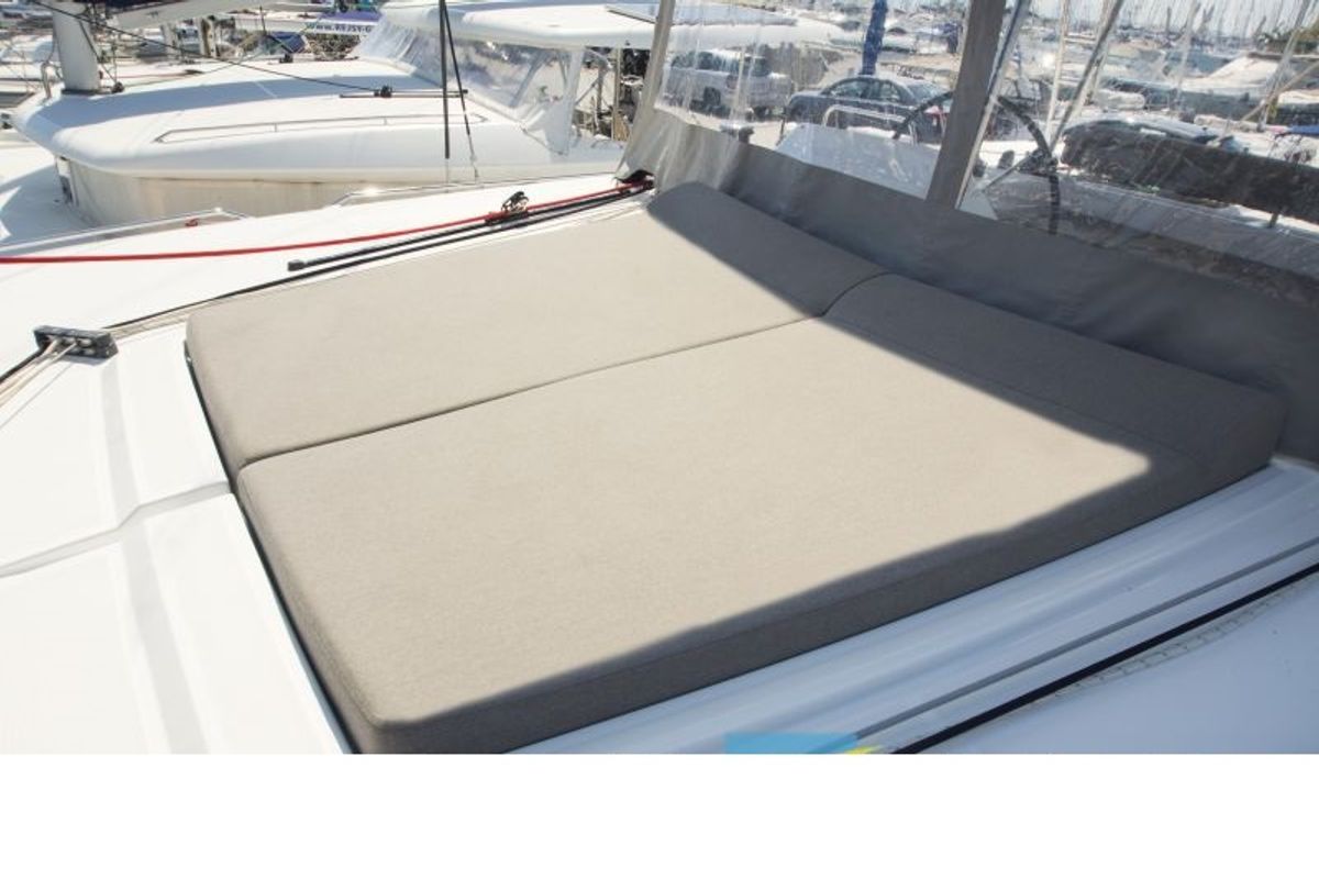 Deck of Hydra VIII, a Lagoon 450 F catamaran at Athens, Greece