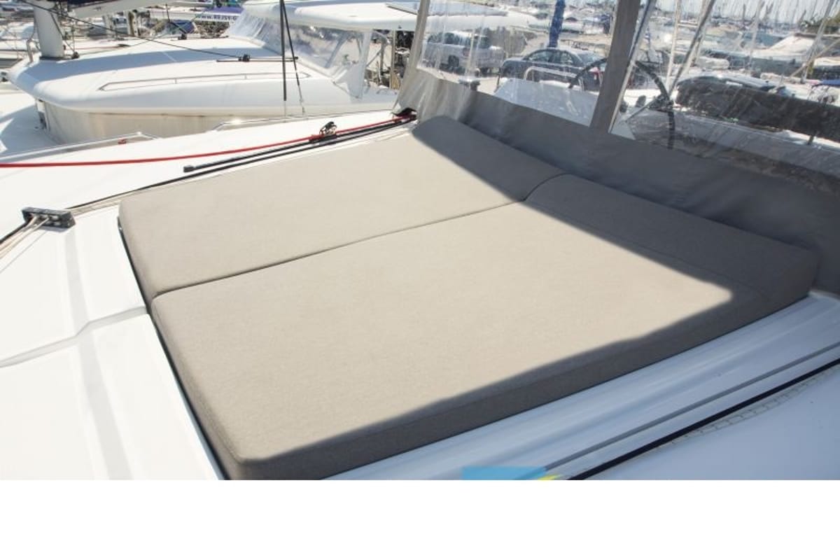 Deck of Hydra VIII, a Lagoon 450 F catamaran at Athens, Greece