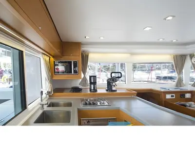 Galley of Hydra VIII, a Lagoon 450 F catamaran at Athens, Greece