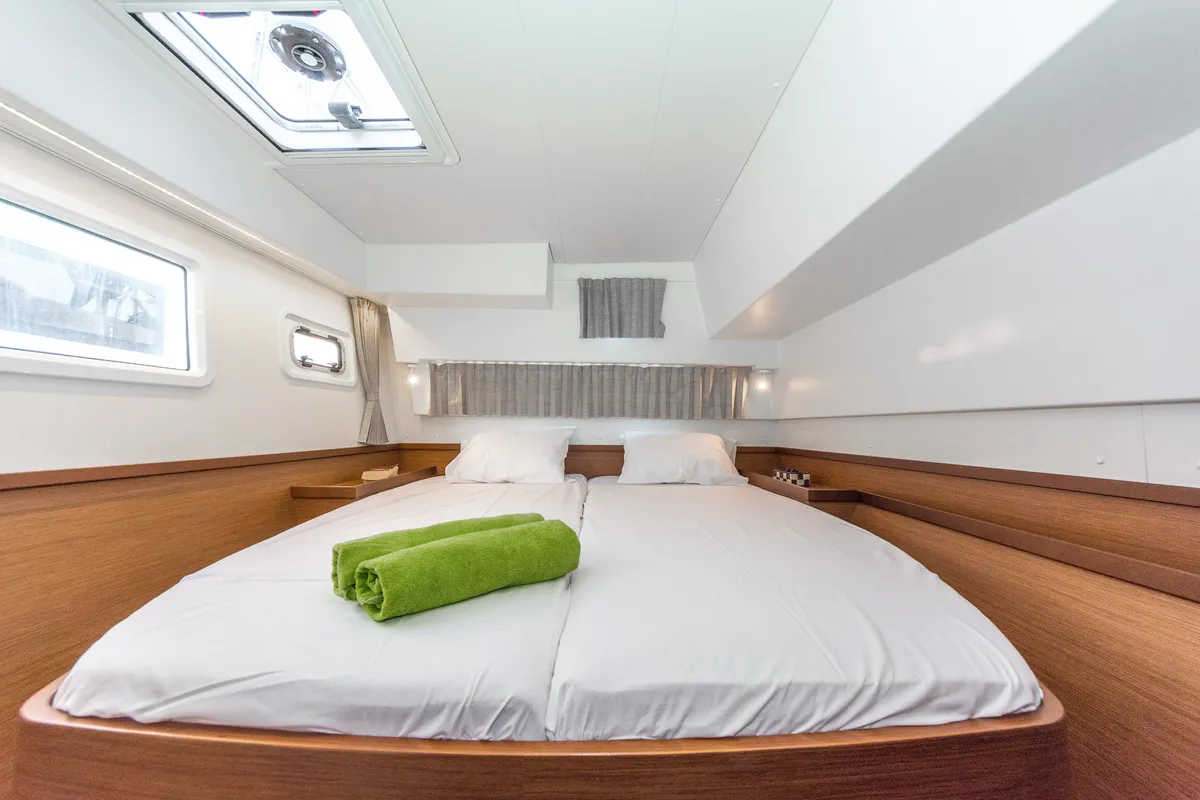 Cabin on Karteria, a Lagoon 42 catamaran at Athens, Greece