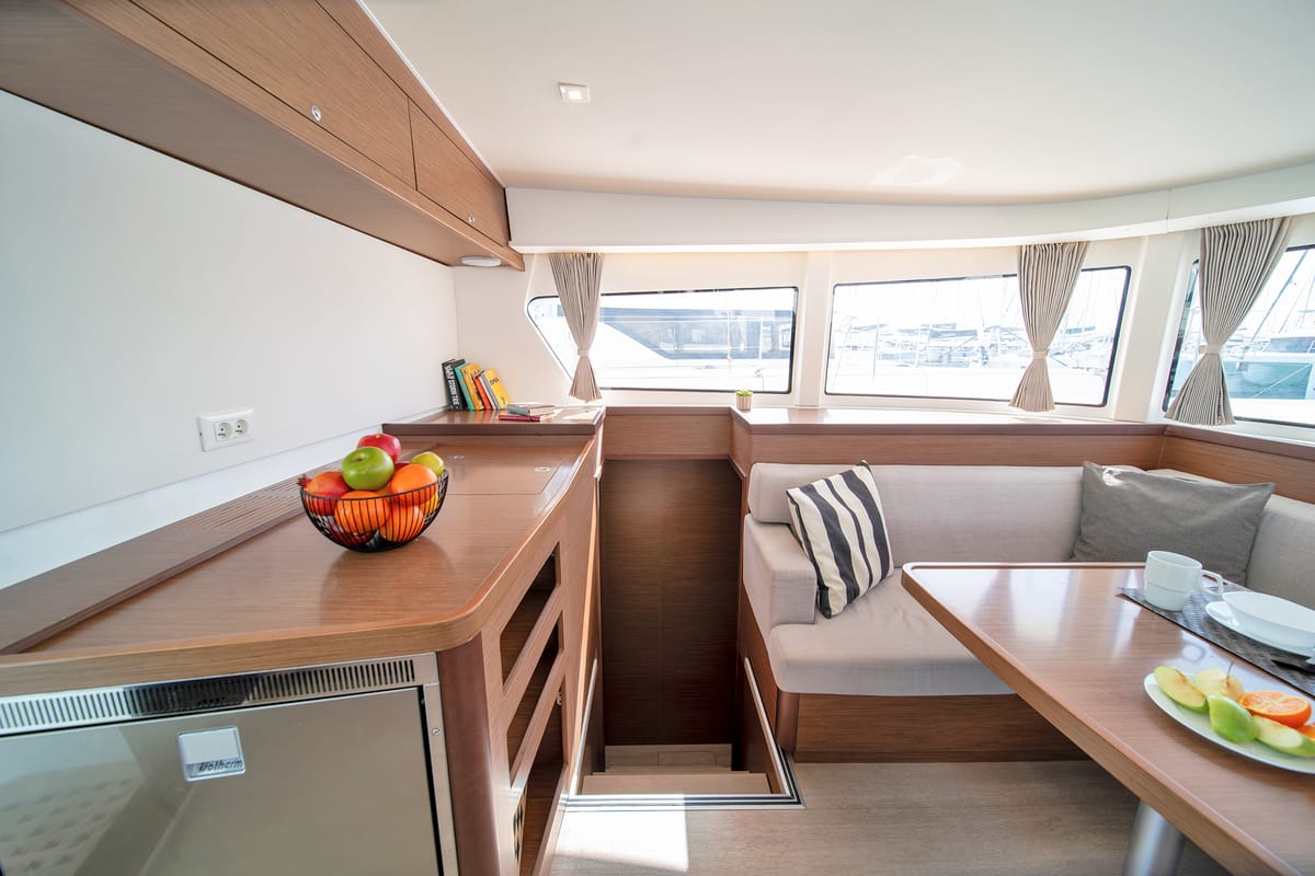 Salon of Karteria, a Lagoon 42 catamaran at Athens, Greece