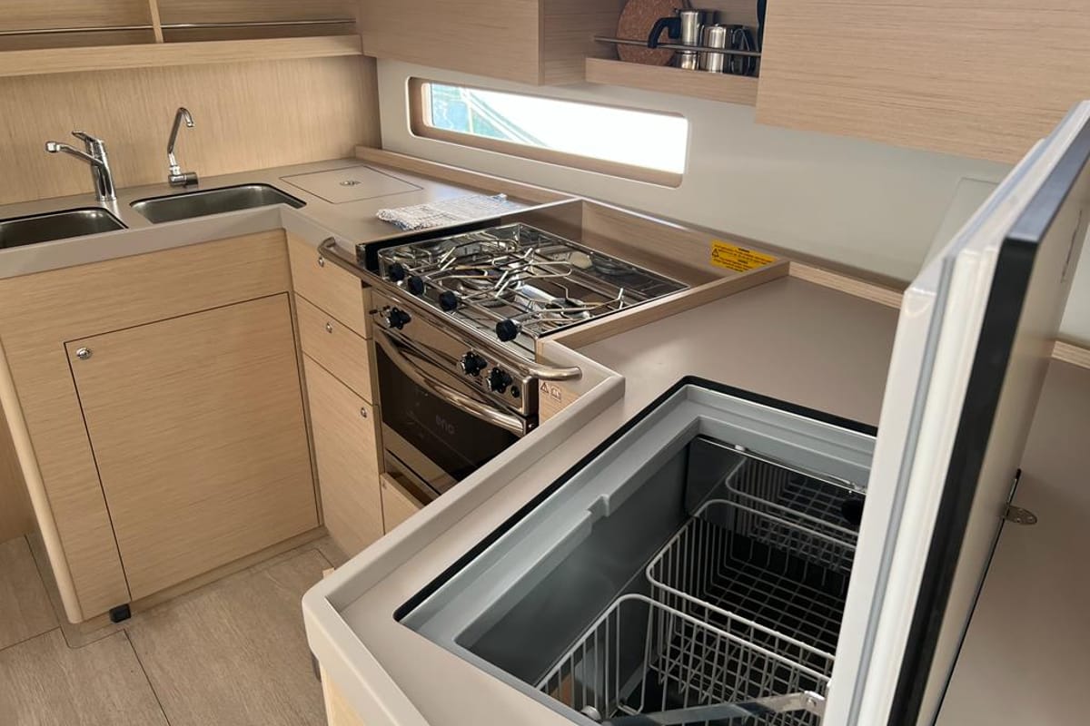 Galley of Rosalba, a Beneteau Oceanis 40.1 sailboat at Capo d'Orlando, Italy