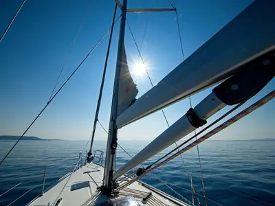 Deck of MH 63, a Bavaria Cruiser 41 sailboat at Murter, Croatia