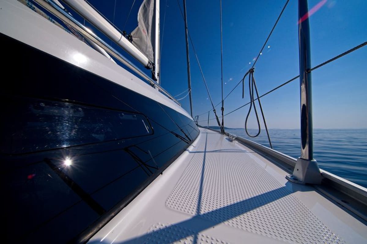 Deck of MH 63, a Bavaria Cruiser 41 sailboat at Murter, Croatia