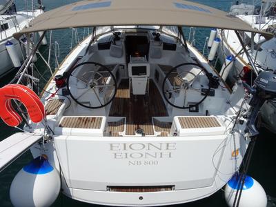 Cockpit of Eione, a Jeanneau Sun Odyssey 419 sailboat at Volos Municipality, Greece