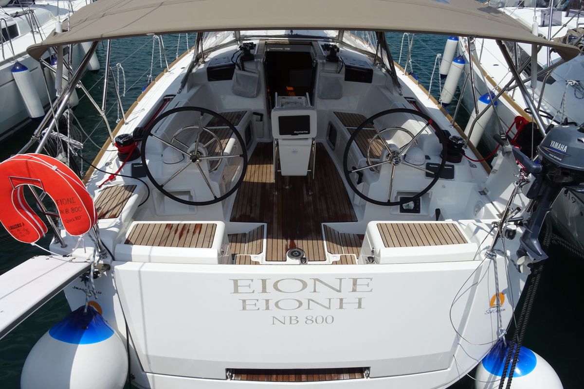 Cockpit of Eione, a Jeanneau Sun Odyssey 419 sailboat at Volos Municipality, Greece