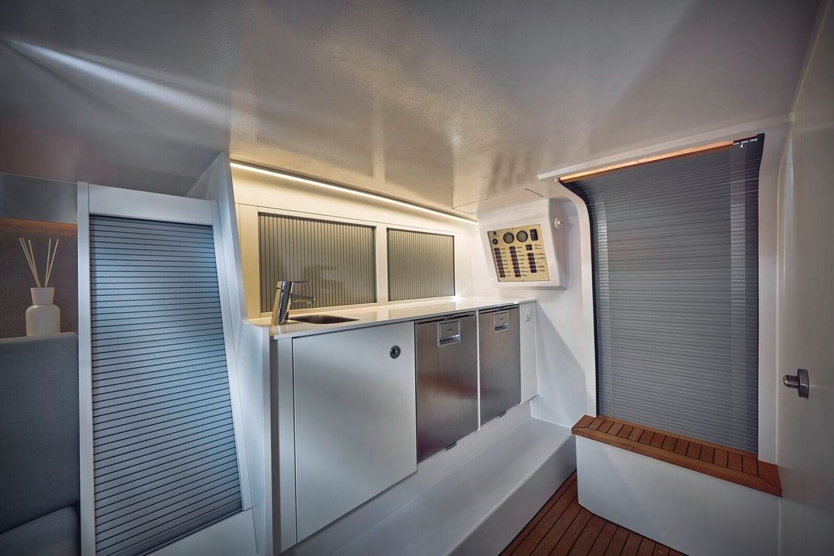 Galley of Adriatic Falcon, a Frauscher 1017 GT motorboat at Grad Kaštela, Croatia