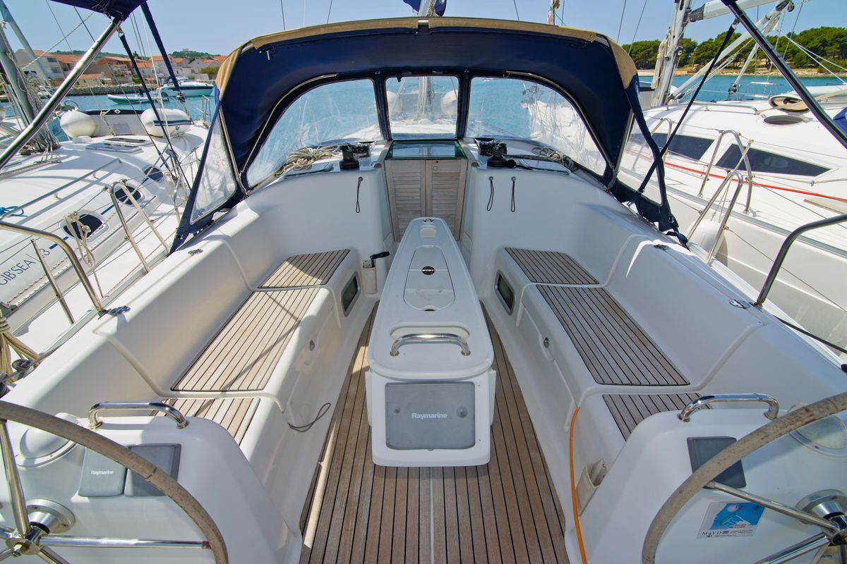 Cockpit of Helena, a Beneteau Cyclades 39.3 sailboat at Betina, Croatia