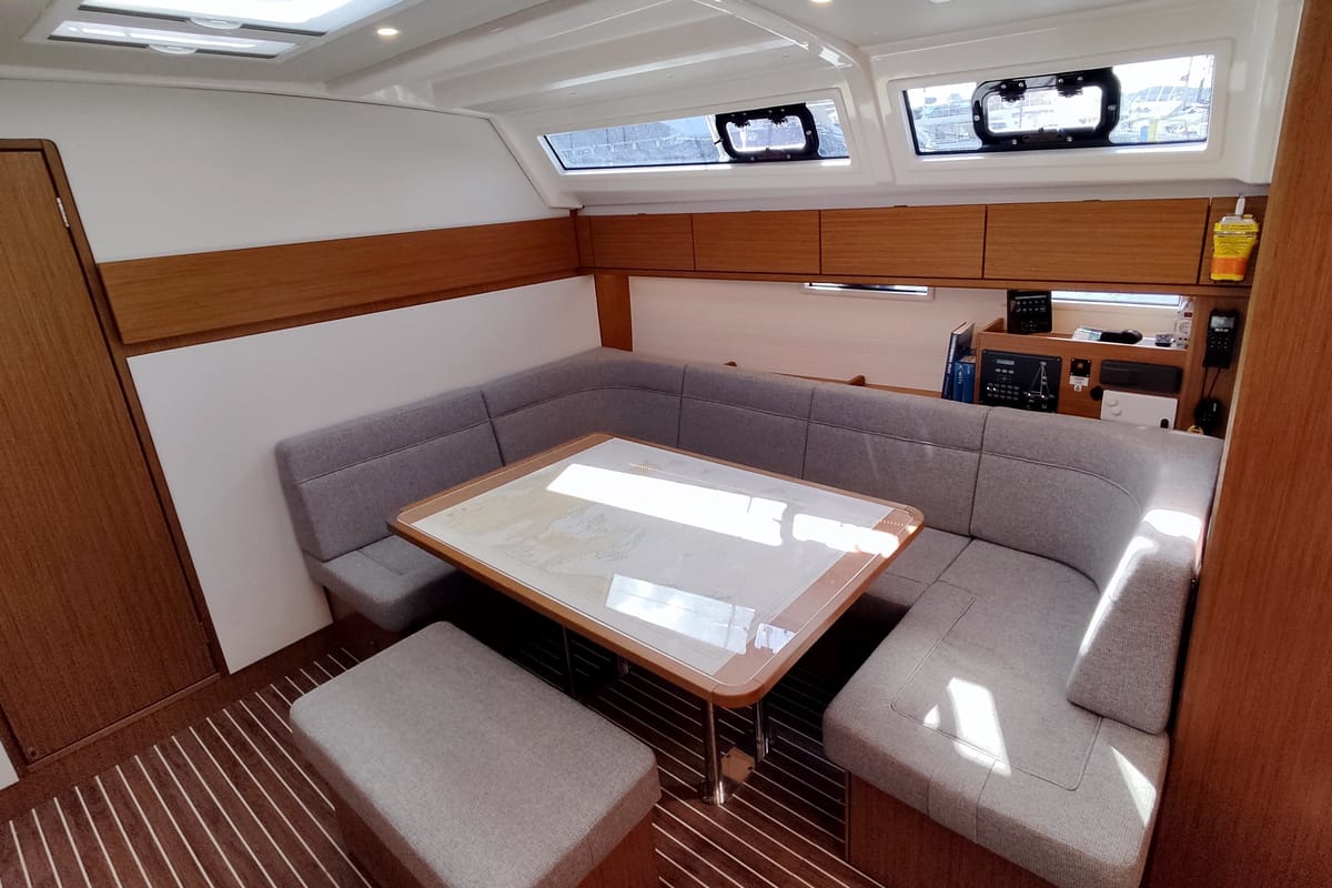 Salon of Io, a Bavaria Cruiser 46 Style sailboat at Lavreotiki Municipal Unit, Greece
