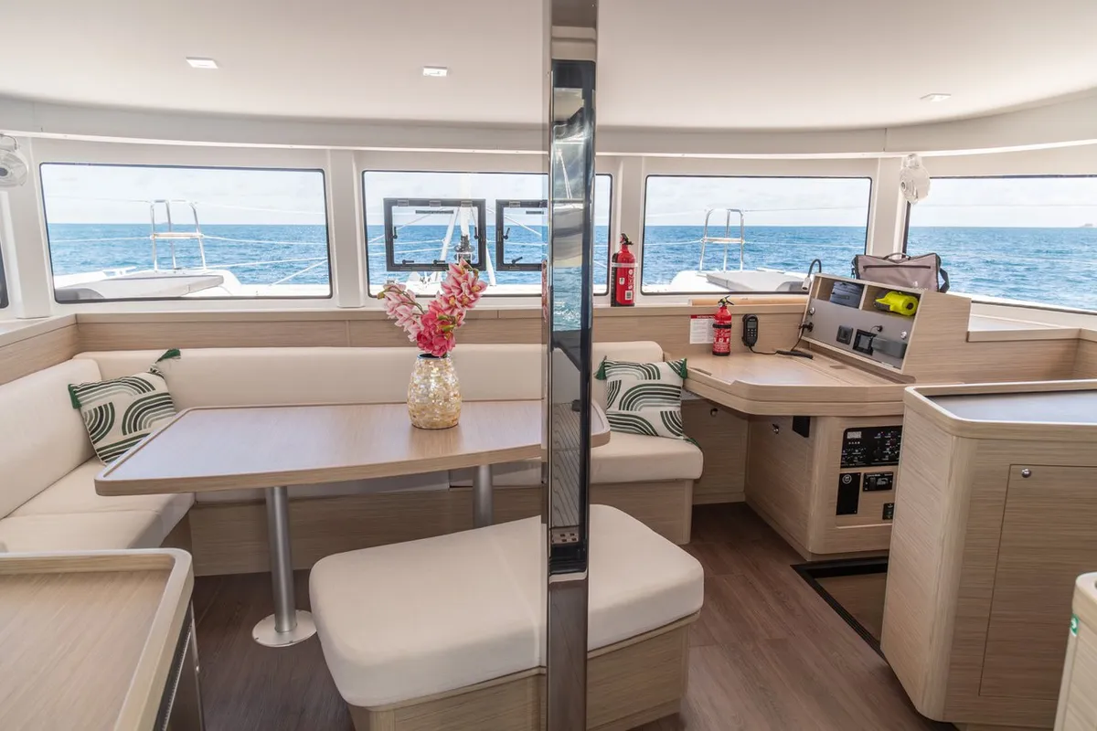 Salon of Vanessa, a Lagoon 42 catamaran at Seychelles, Eden Island Marina, Seychelles