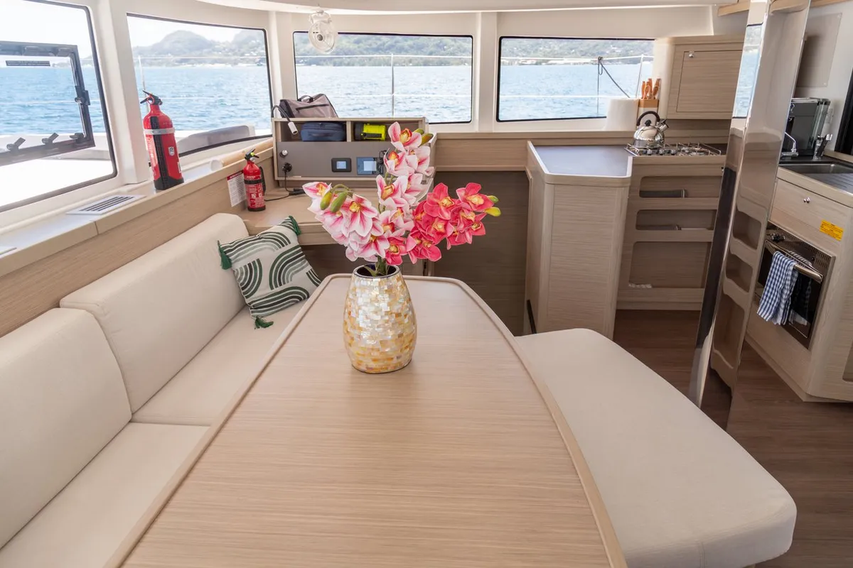 Salon of Vanessa, a Lagoon 42 catamaran at Seychelles, Eden Island Marina, Seychelles