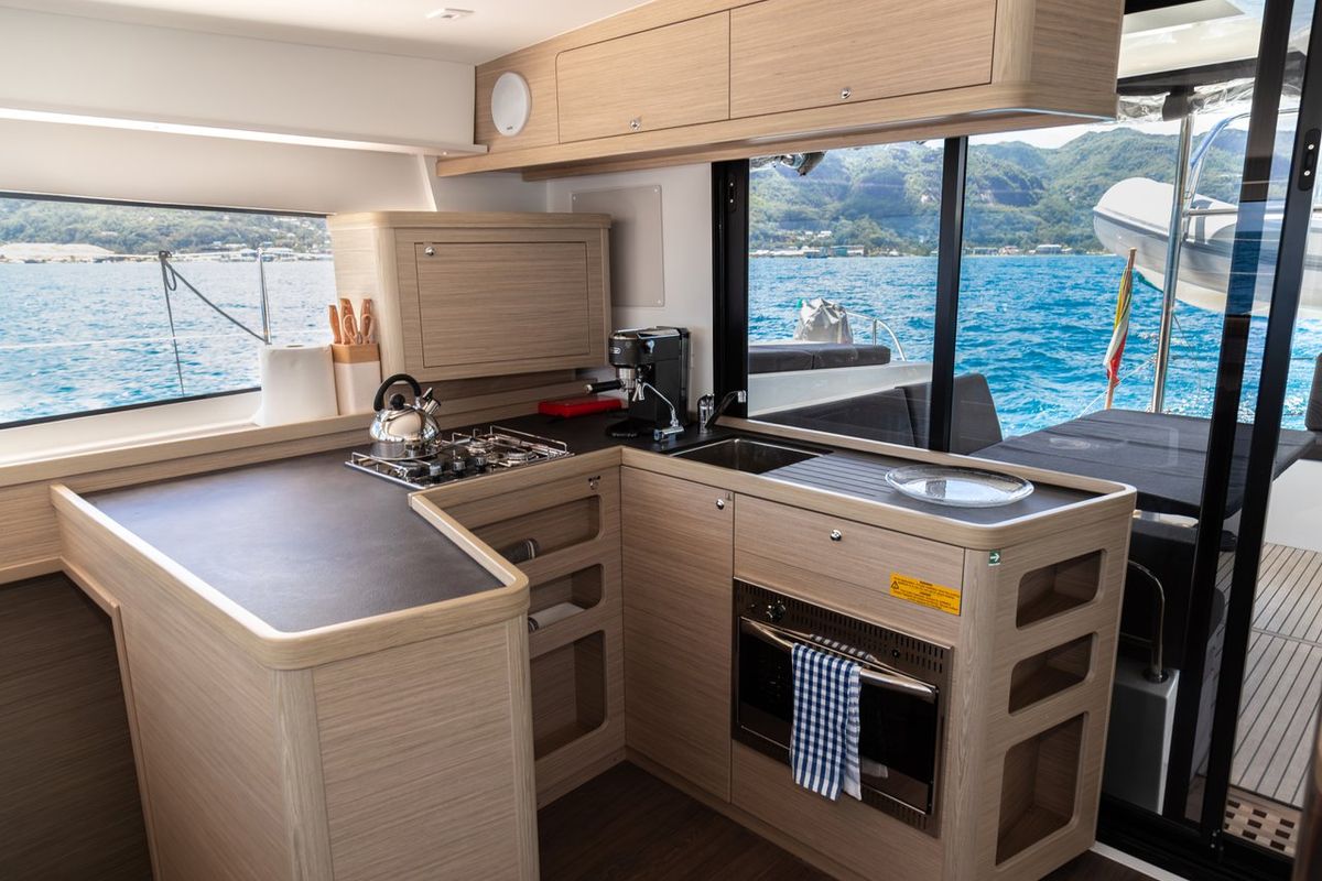 Galley of Vanessa, a Lagoon 42 catamaran at Seychelles, Eden Island Marina, Seychelles